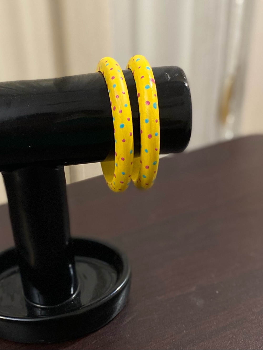 Hand-Pained Yellow Polka Dot Women's Bangle Bracelet - Bright Summer Accent